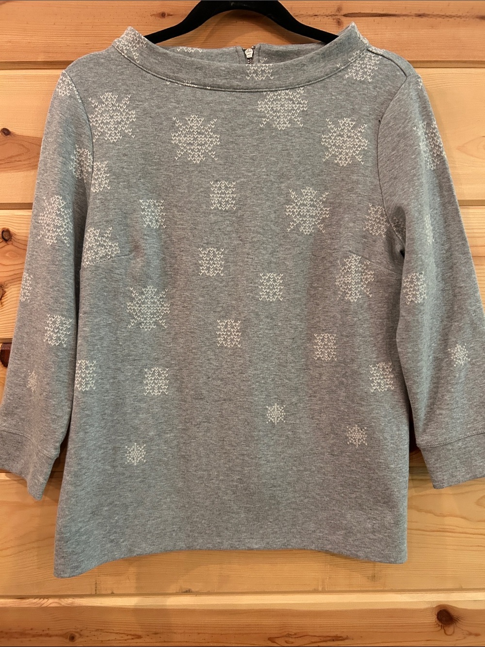 Talbots Light Gray Crewneck Sweater with White Snowflake Pattern, Size M